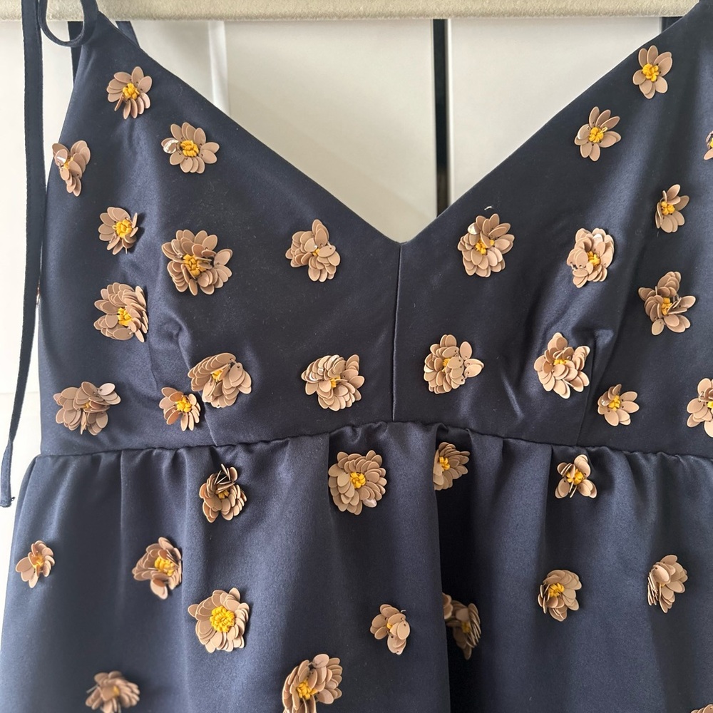 Anthropologie Navy and Yellow Floral Midi Dress